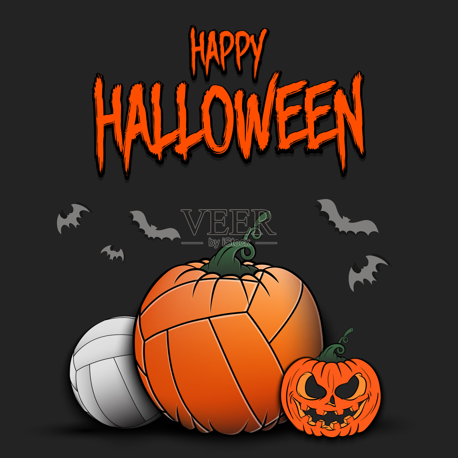 万圣节快乐。排球球南瓜插画图片素材