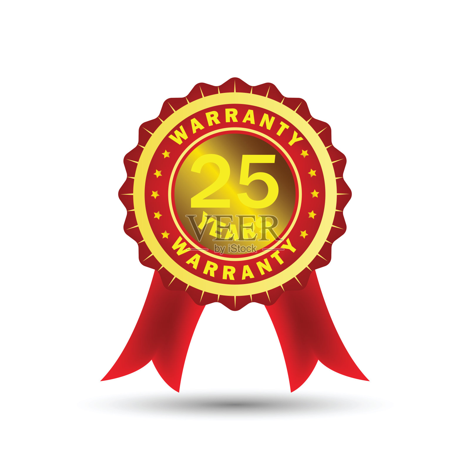 金色红丝带徽章，25年保修期插画图片素材