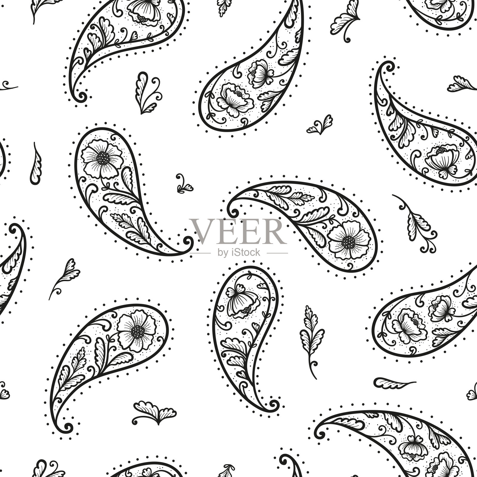 佩斯利手帕装饰印花。复古东方佩斯利无缝图案。波西米亚风格矢量花背景。适合丝质围巾，头巾或头巾设计插画图片素材