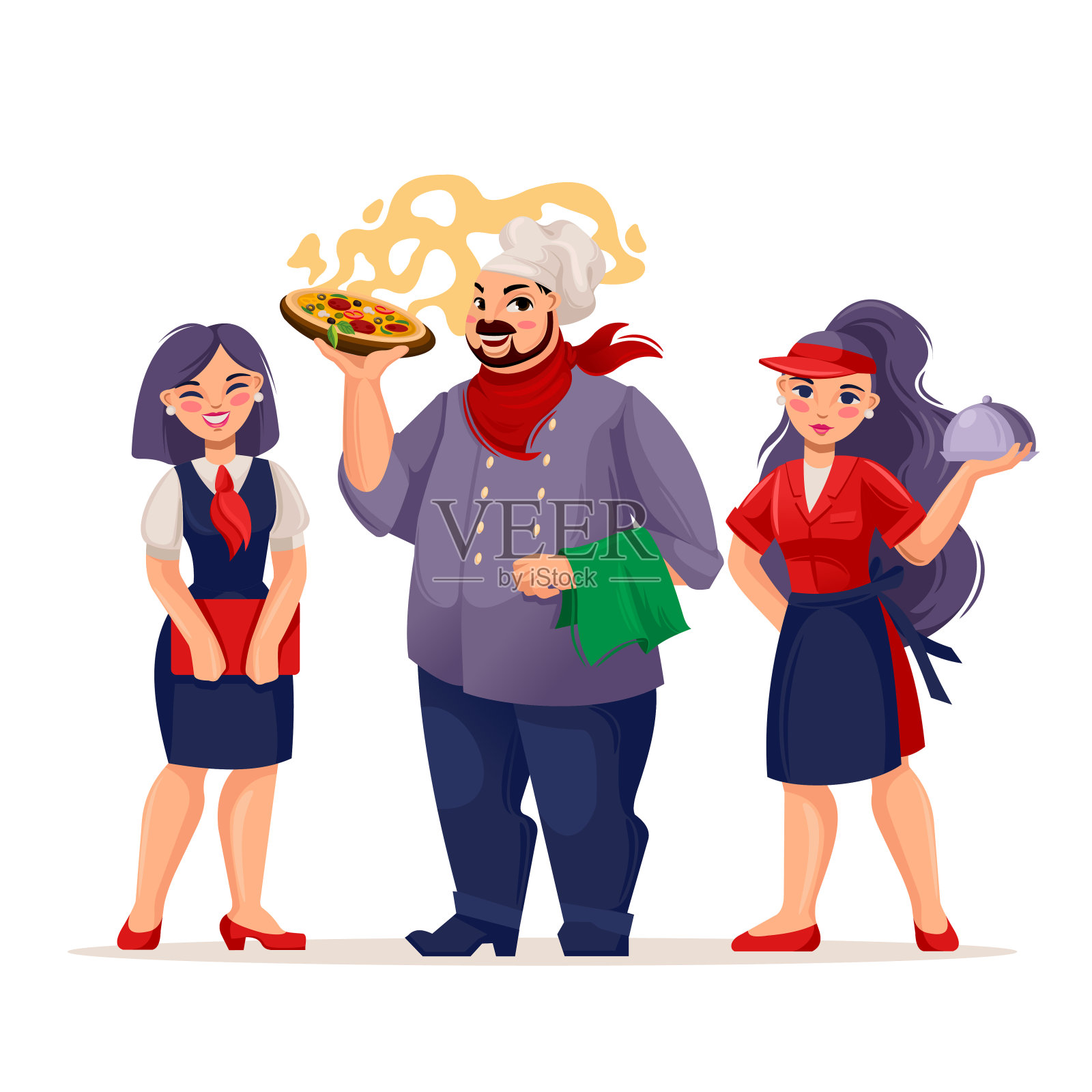 卡通色彩人物人物餐厅团队概念。向量插画图片素材