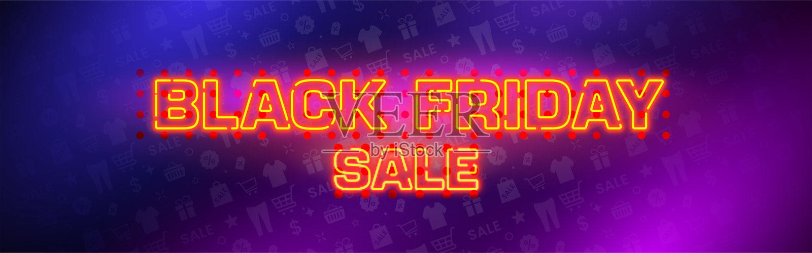 彩色背景和购物元素图案上的霓虹文字，横幅，网页，标题，传单，设计，促销，特别优惠等的最佳使用。设计元素图片