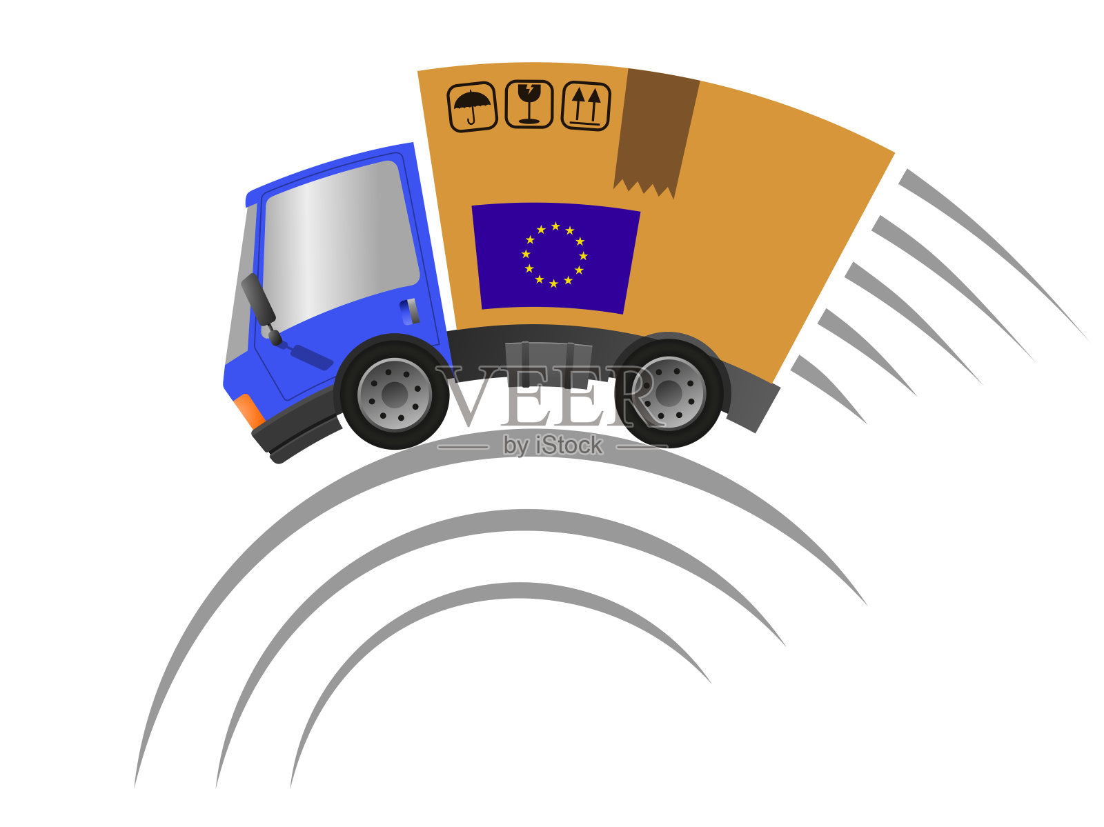 货车与纸箱，速度运动插画图片素材