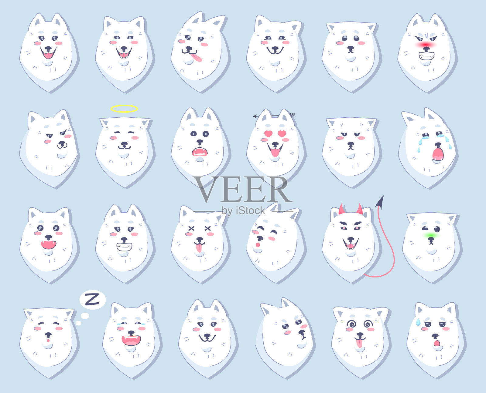 一套情绪贴纸，萨摩耶狗插画图片素材