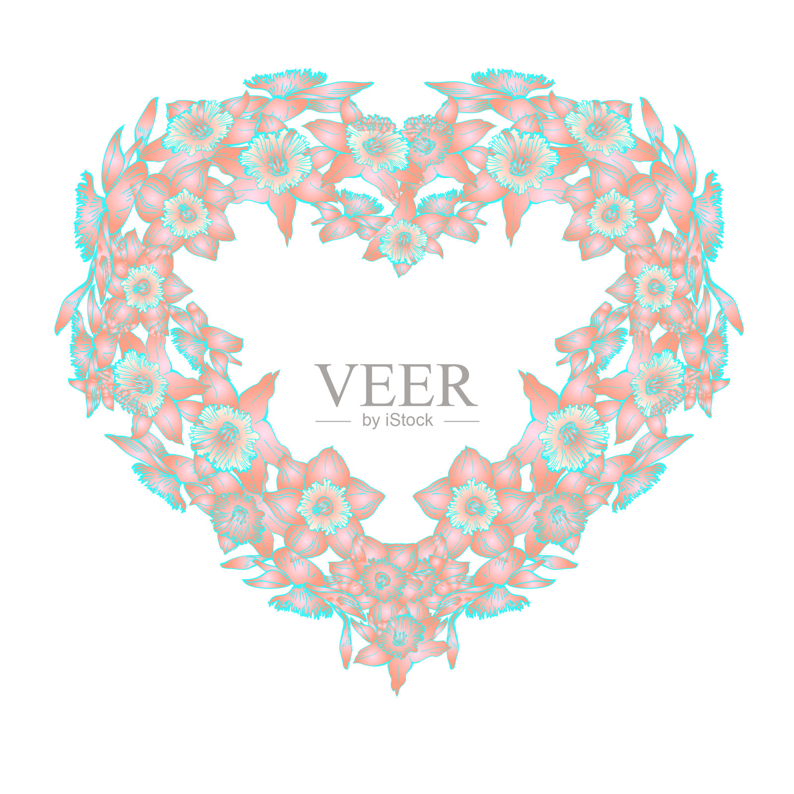 花卉贺卡与框架的鲜花在心脏的形式插画图片素材