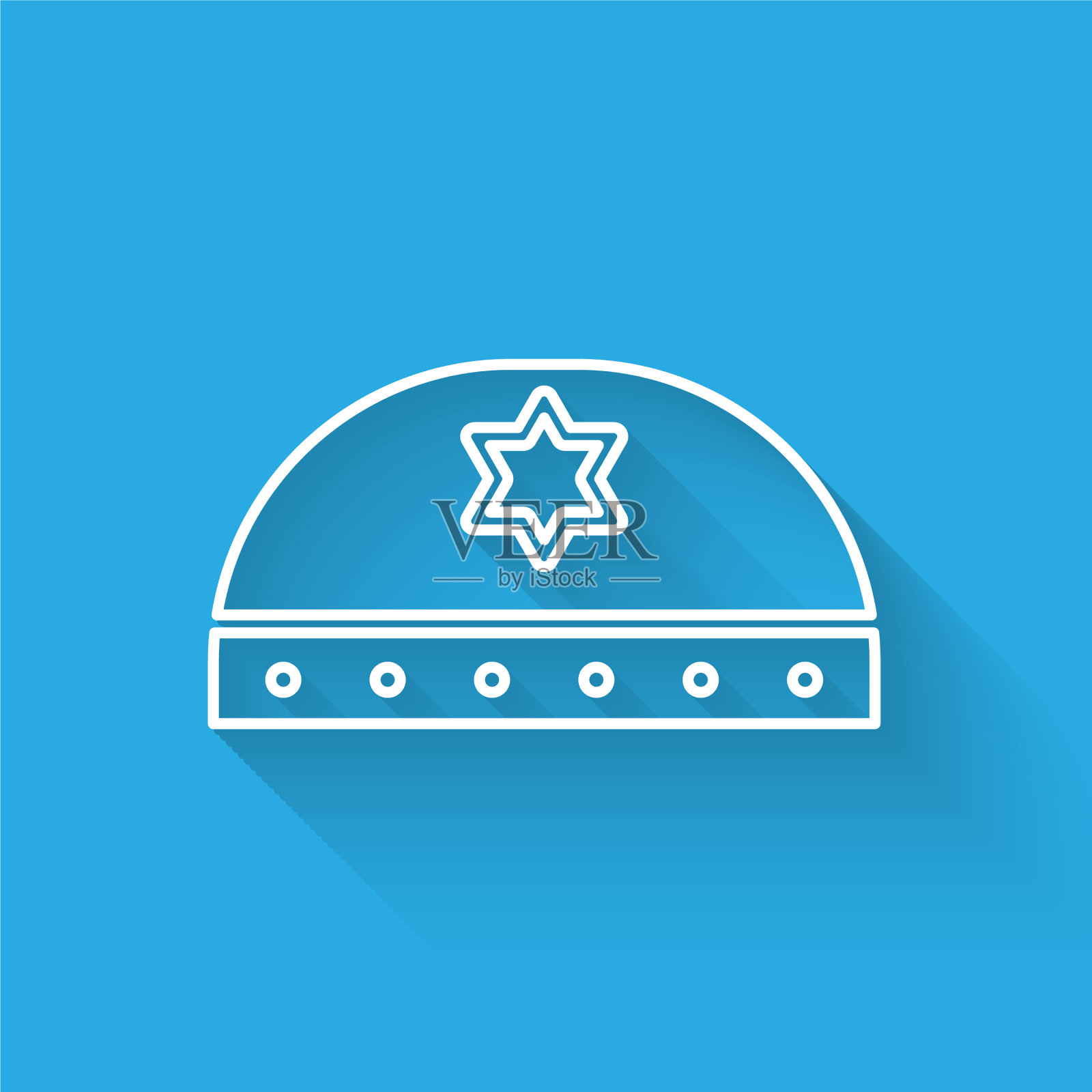 白色线犹太kippah与明星大卫图标插画图片素材