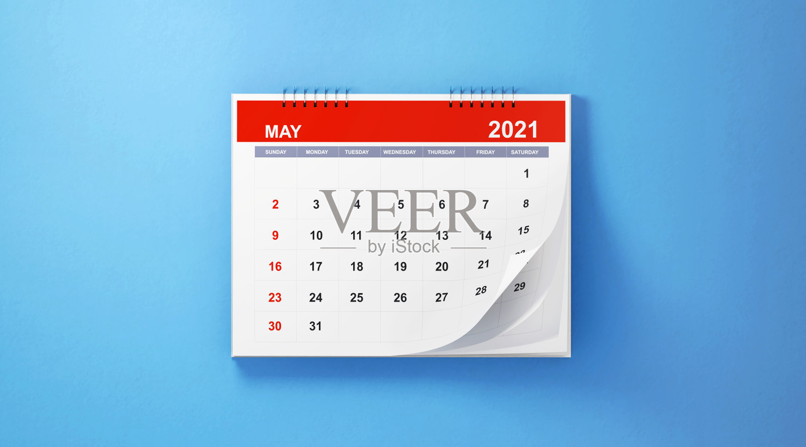 蓝色背景的2021年5月日历照片摄影图片