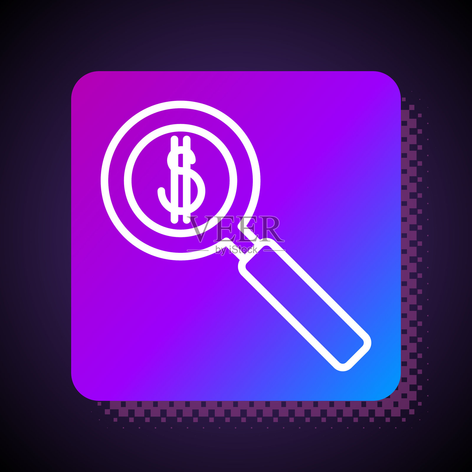 白线放大镜和美元符号图标插画图片素材