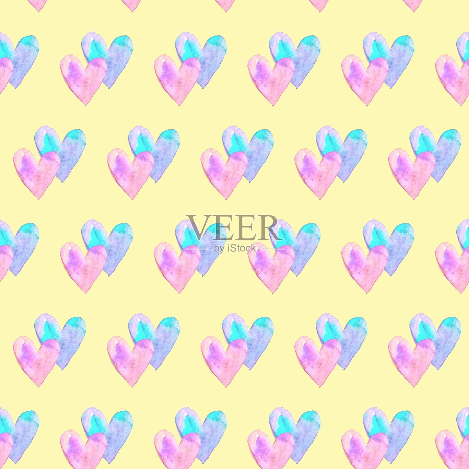 浪漫水彩爱心无缝图案插画图片素材