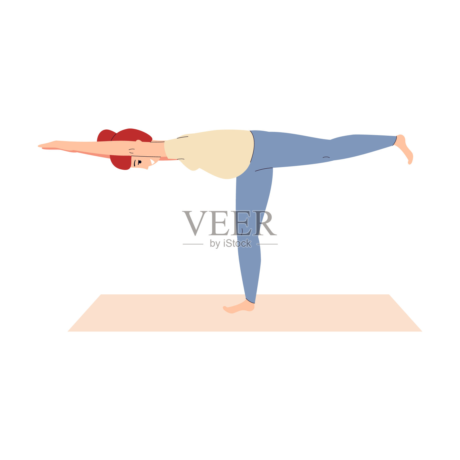 孕妇站在瑜伽体位垫上，平面矢量插图孤立。插画图片素材
