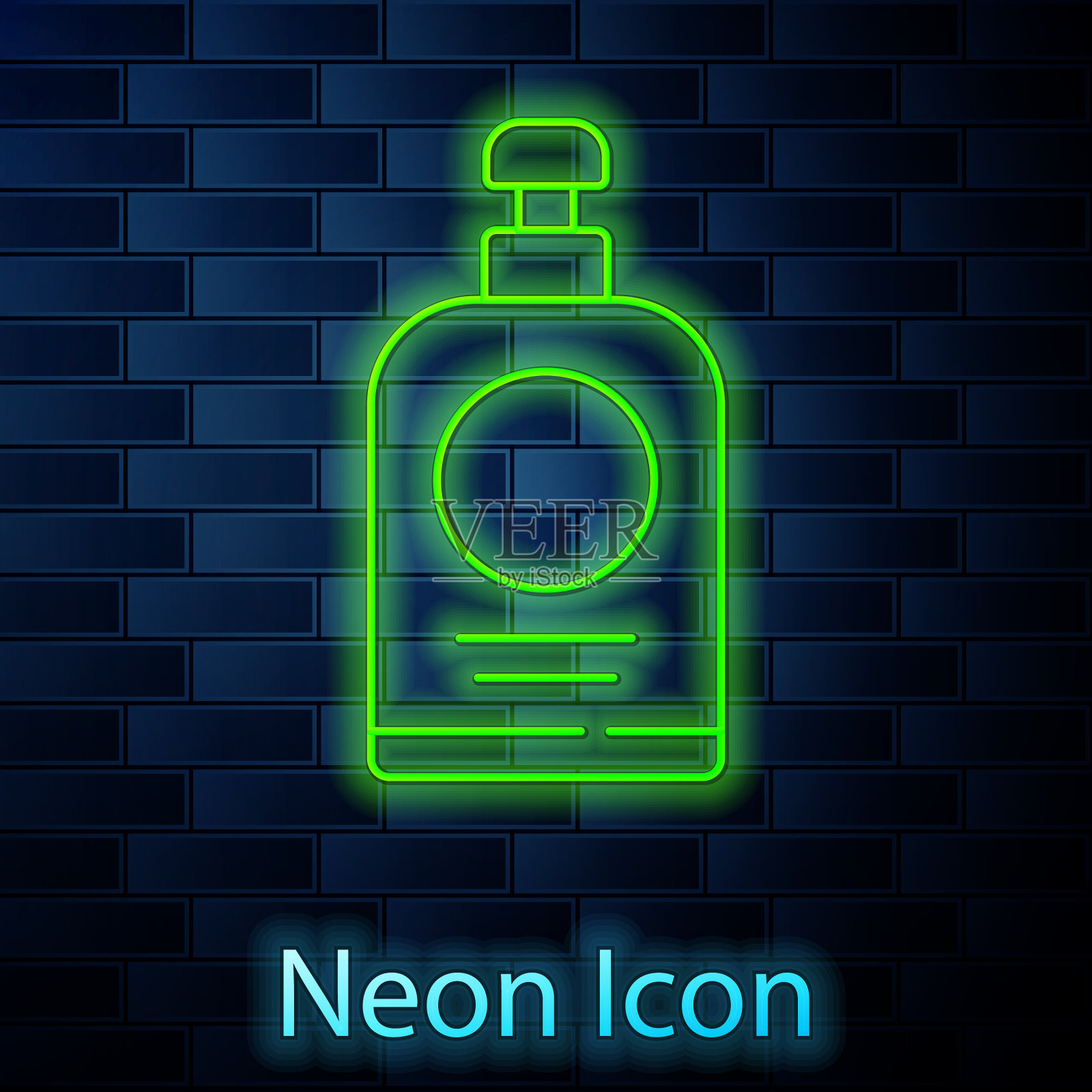 发光的霓虹灯线手消毒瓶图标插画图片素材