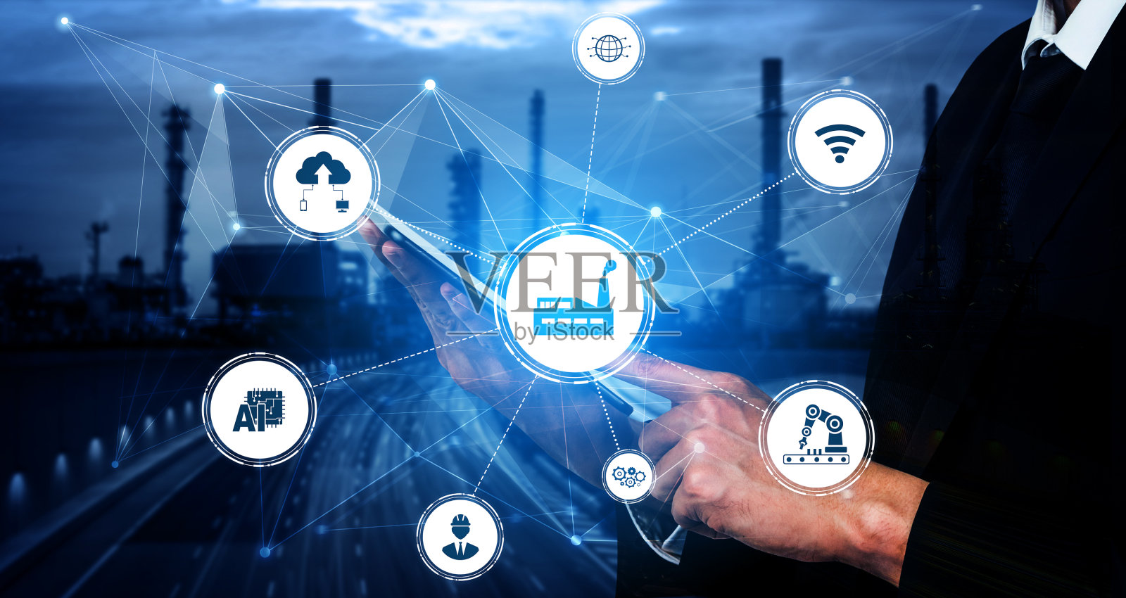 工业4.0技术概念——第四次工业革命的智能工厂照片摄影图片