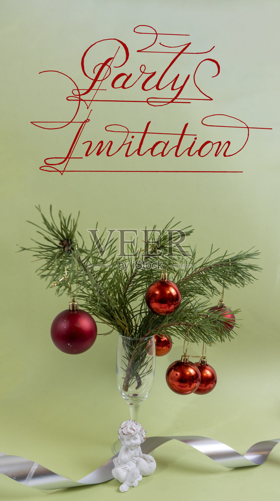 圣诞快乐，恭贺新禧。卡片，横幅，平铺，新年聚会的邀请函照片摄影图片