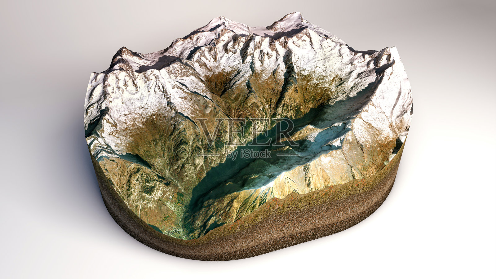 卫星视图的梅洛山谷，瓦尔迪梅洛，绿色山谷包围着花岗岩山脉和森林树木，改名为小意大利约塞米蒂山谷照片摄影图片