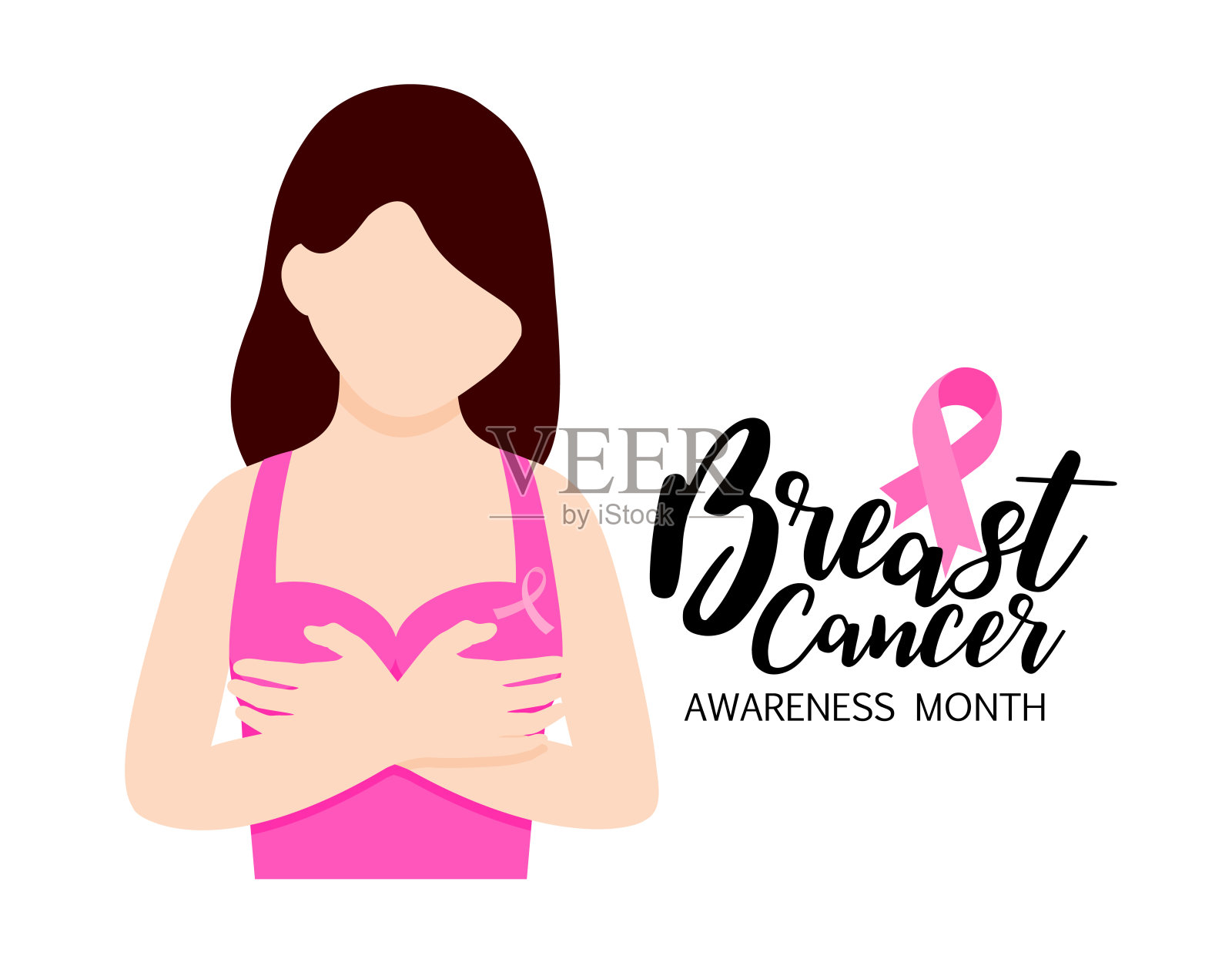 抱着乳房的女人。插画图片素材