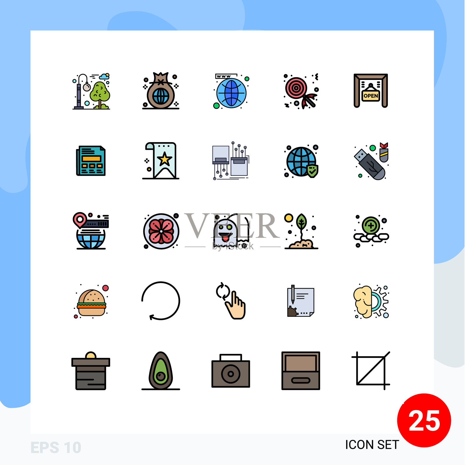 为卷筒纸设置25种通用填充线平面颜色插画图片素材