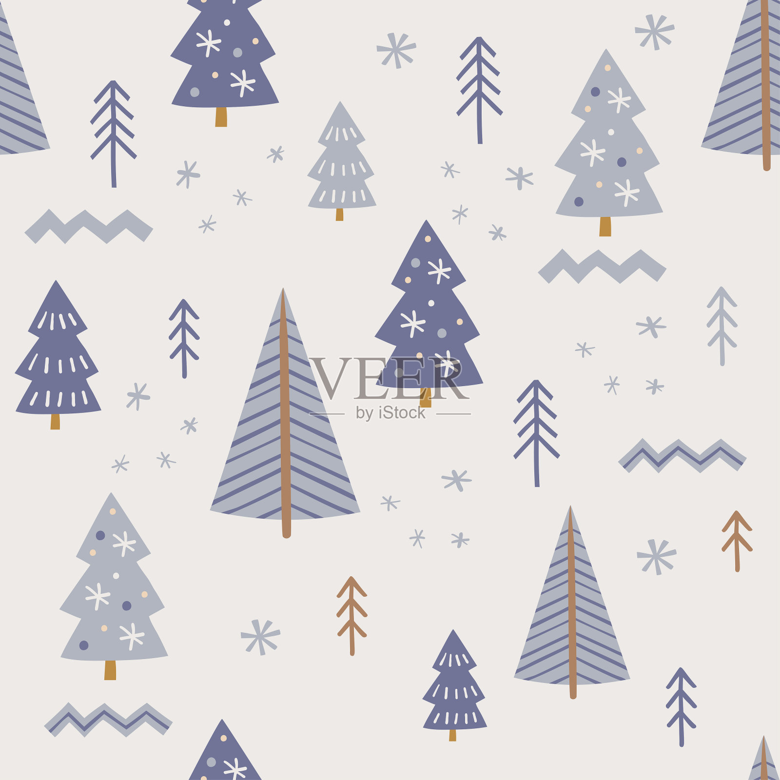 北欧风格的森林无缝图案。林地的背景。手绘涂鸦矢量插图插画图片素材