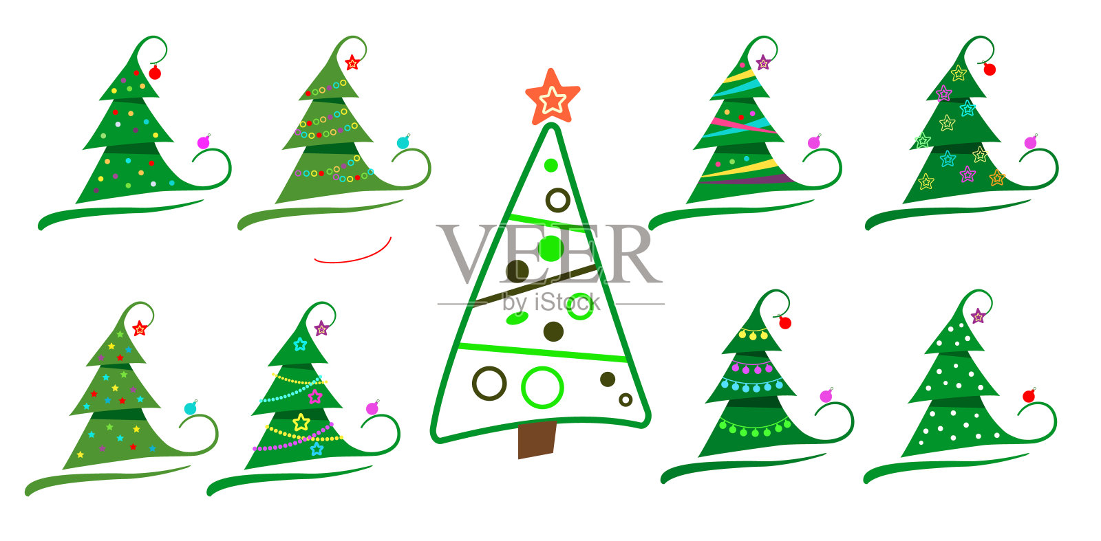 圣诞树装饰，现代平面设计。插画图片素材