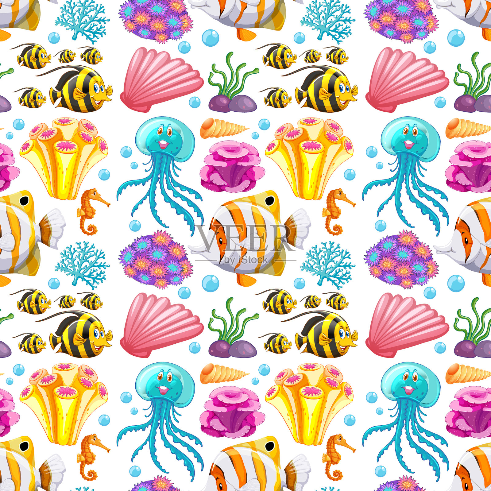 无缝背景设计与海洋生物和插画图片素材