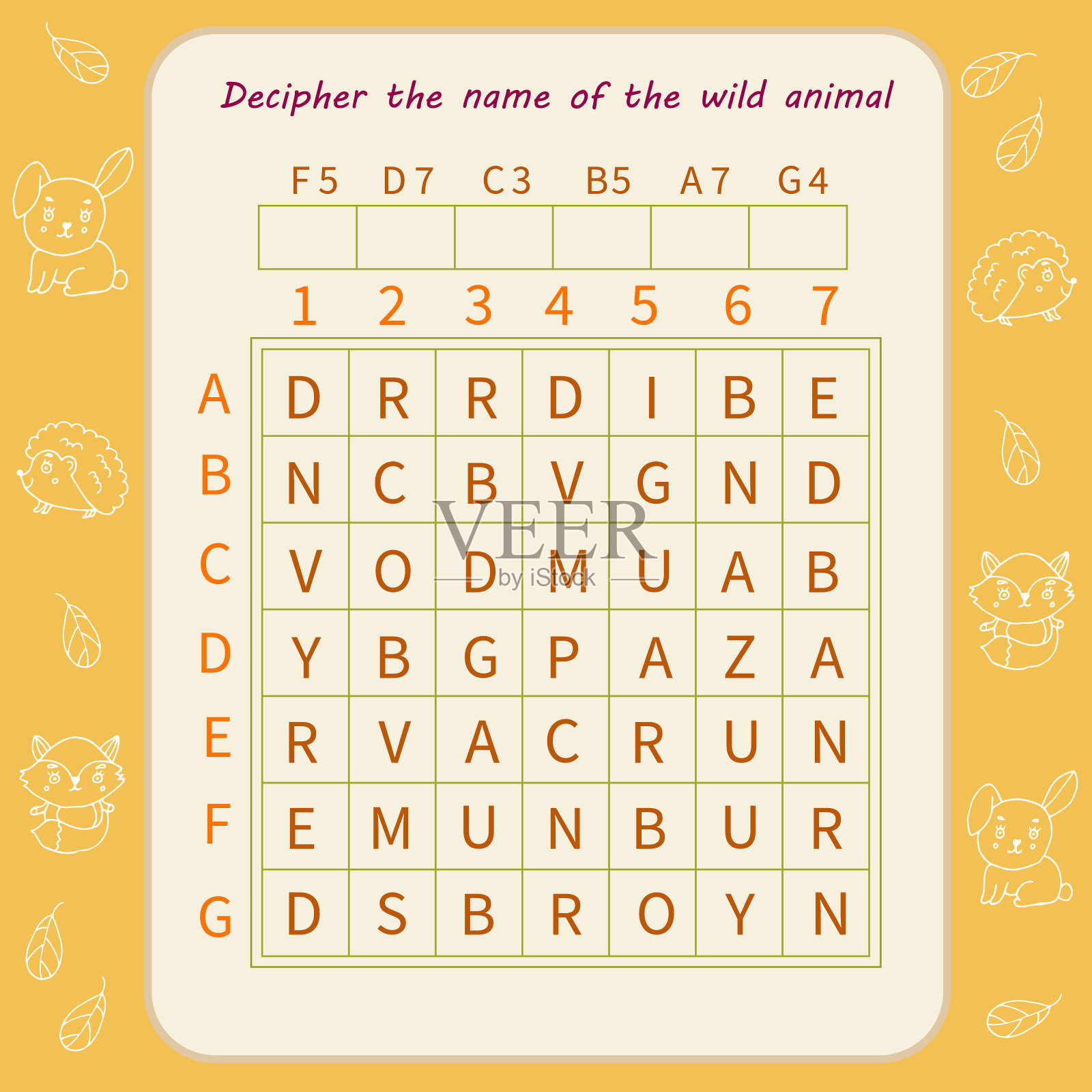 儿童逻辑游戏。破译这种野生动物的名字插画图片素材