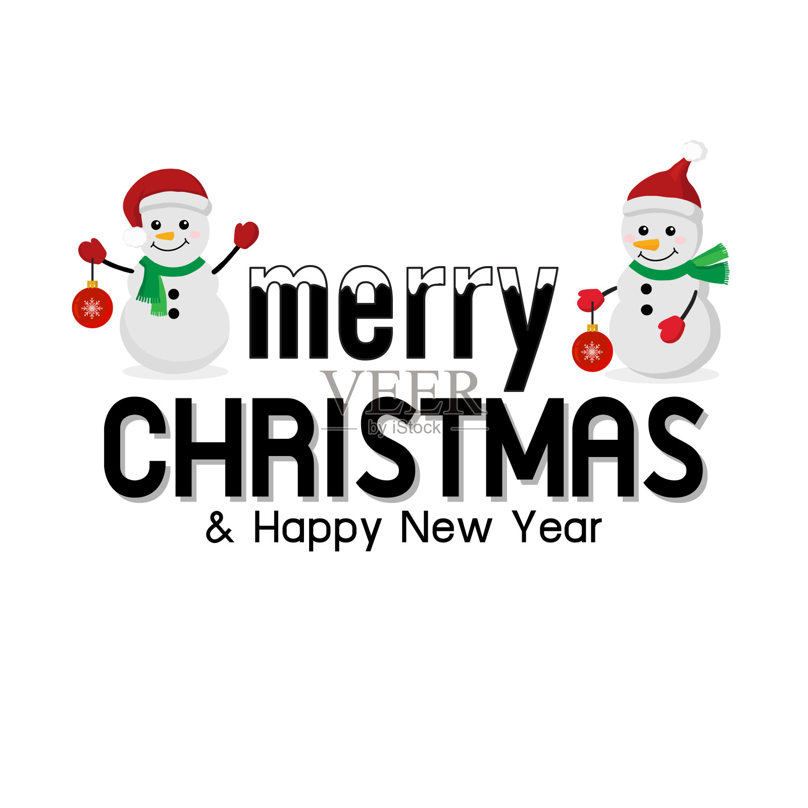 圣诞快乐，新年贺卡可爱的卡通人物。设计元素图片