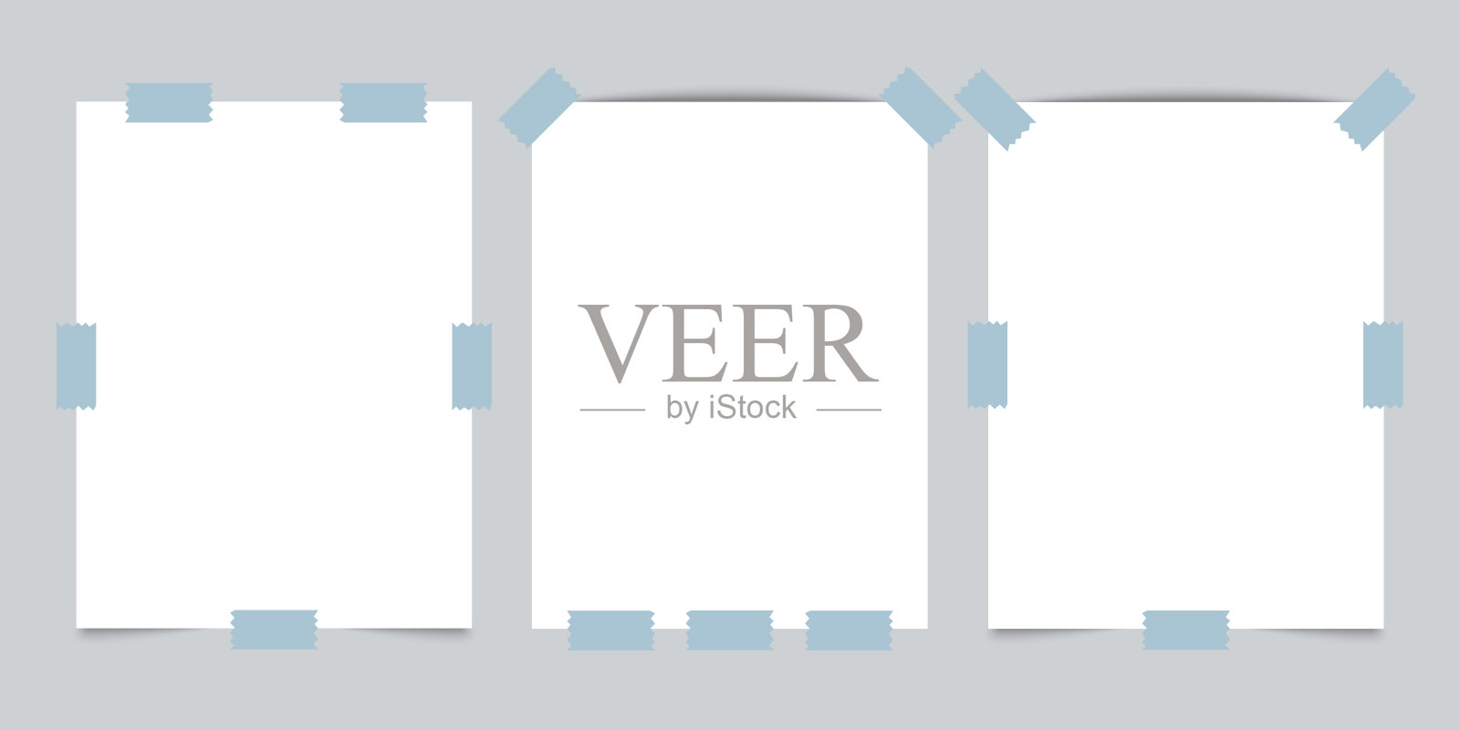 三张带有透明胶带的名片模型插画图片素材