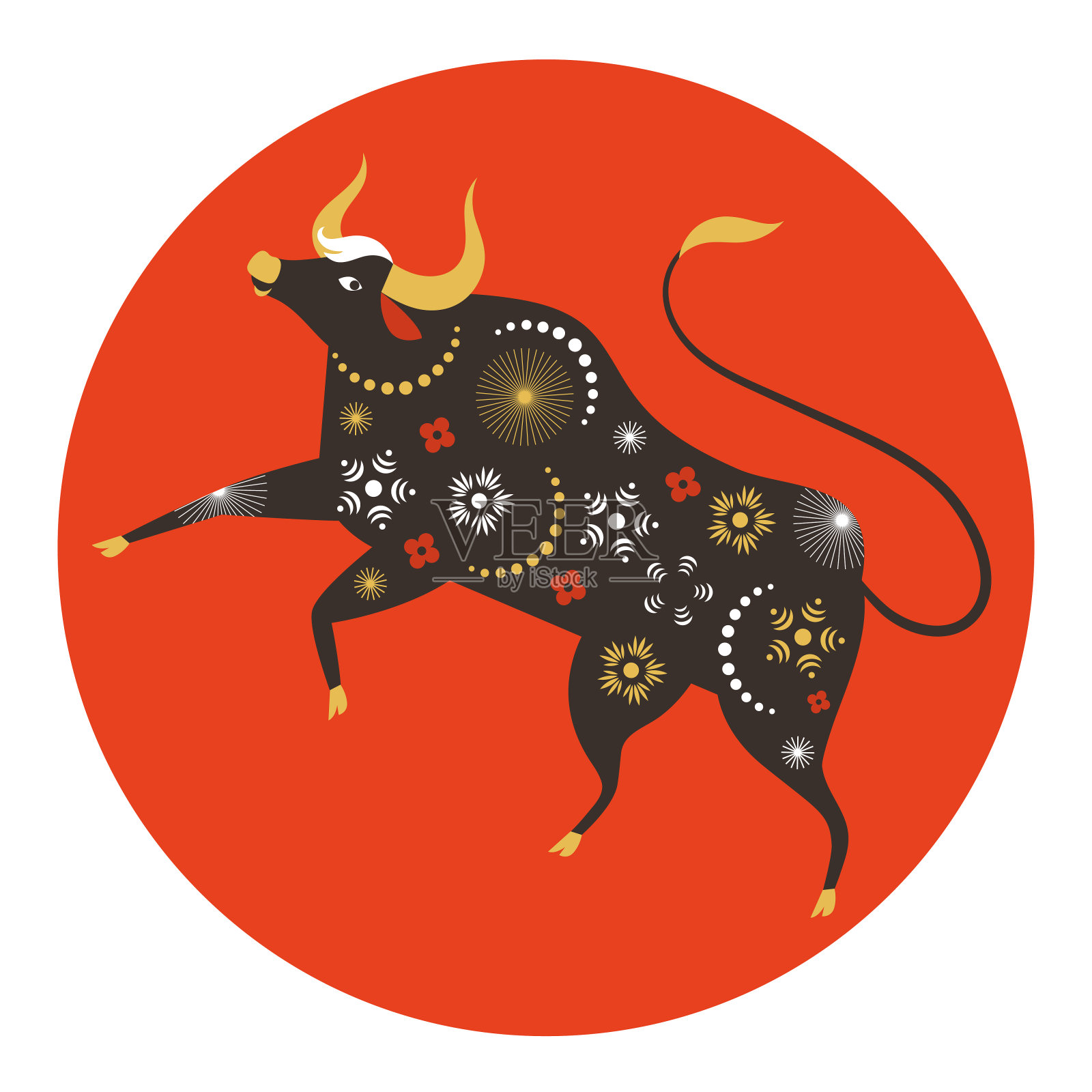 2021年春节快乐。中国牛年，中国十二生肖的象征。牛年。问候卡。插画图片素材