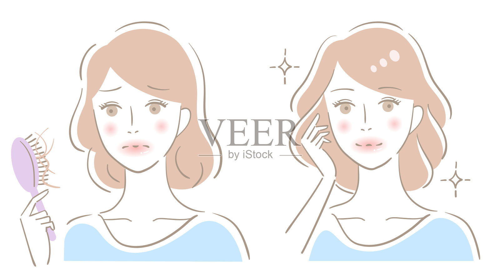 脱发妇女前后插图。美容健康护发理念。设计元素图片