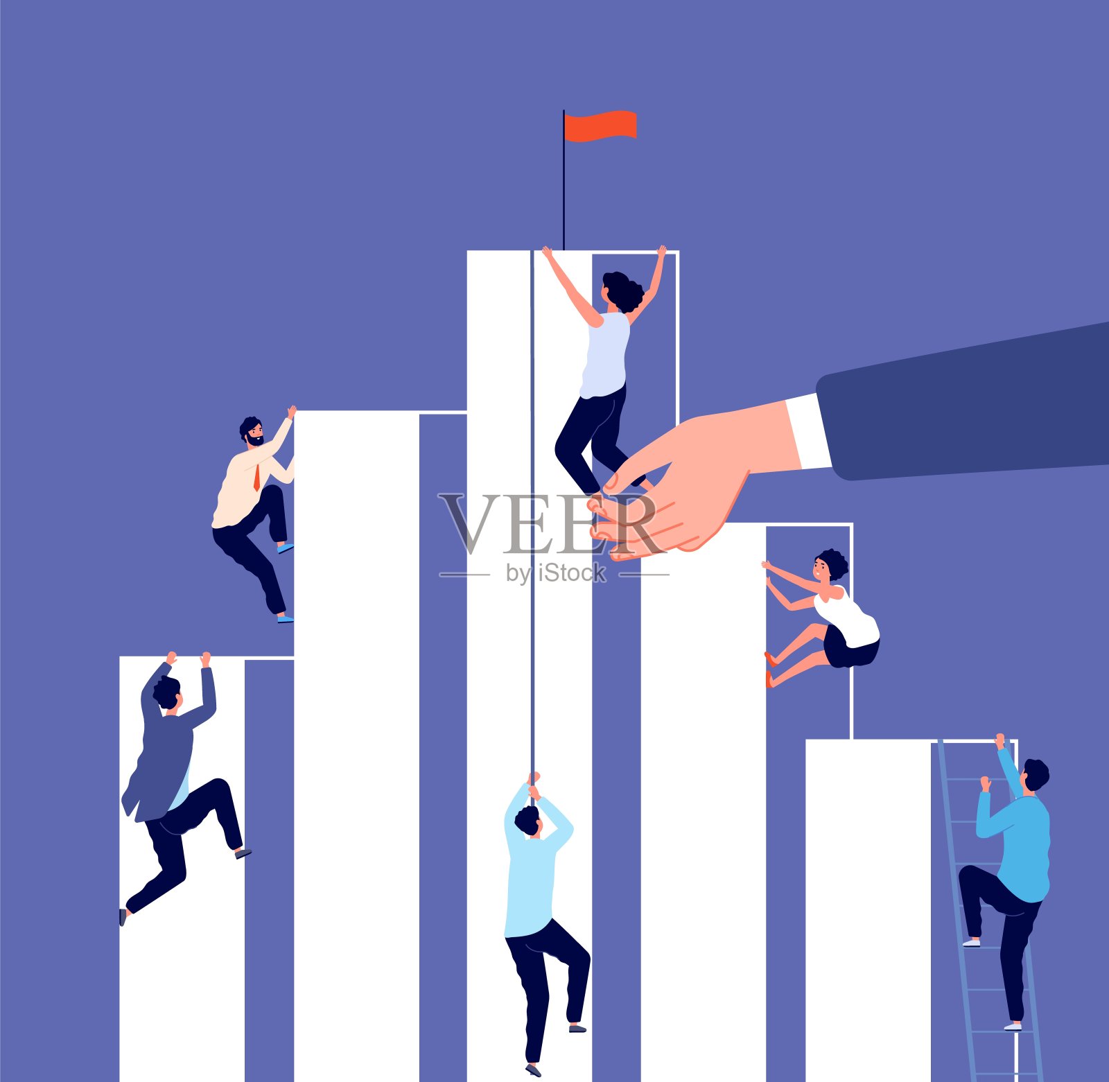 职业竞争。成长阶梯，企业挑战。商业人士靠爬才能获得成功。协助工作，人力资源投资矢量插画插画图片素材