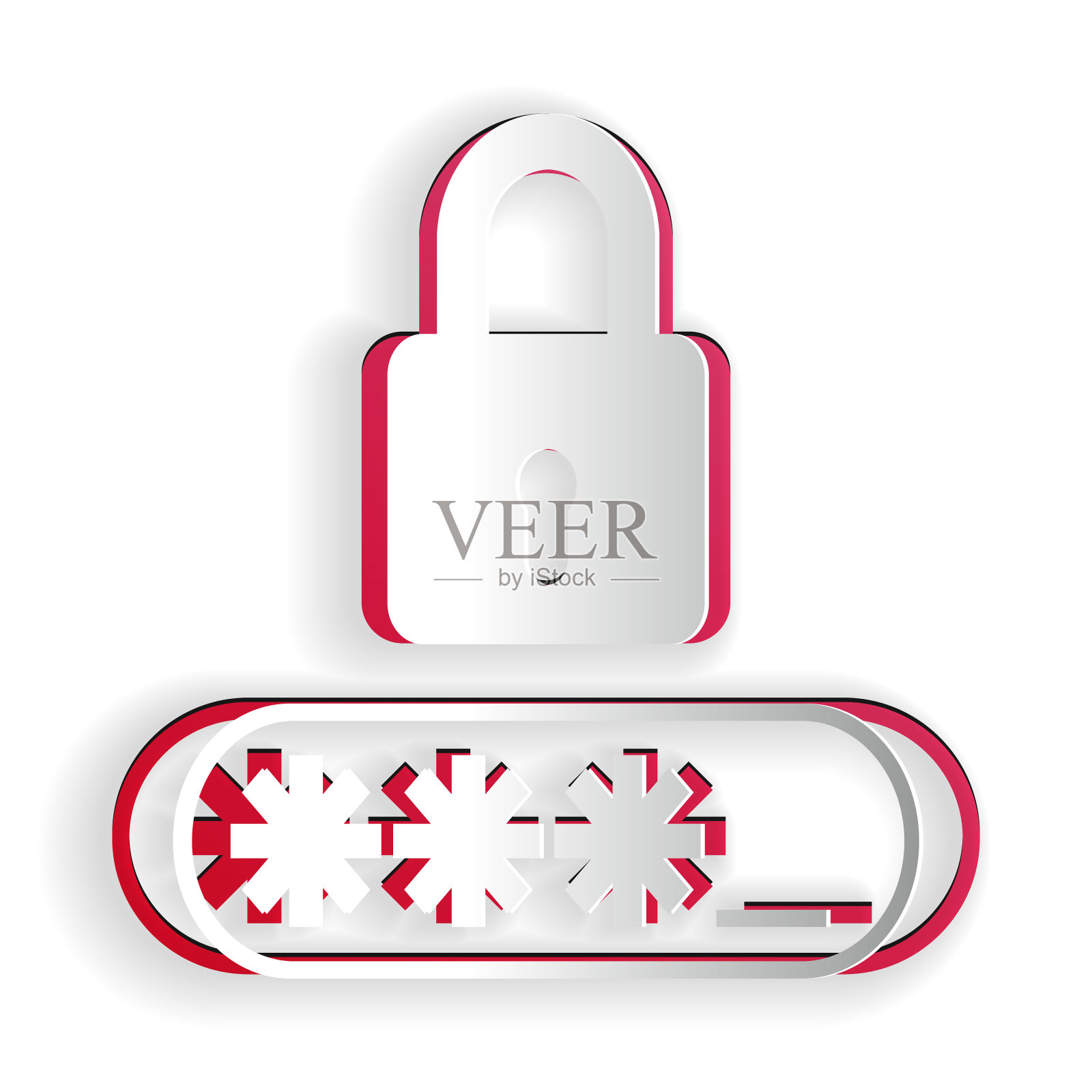 剪纸密码保护和安全访问图标隔离在白色背景。锁定图标。安全、安全、保护、隐私的理念。纸艺术风格。向量插画图片素材