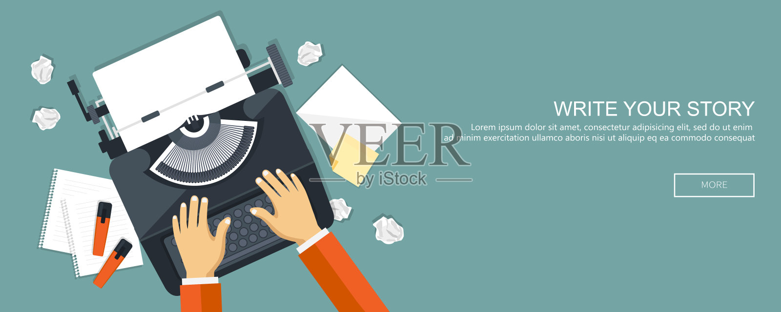 写你的故事商业横幅新闻。文学和博客。平面向量插图插画图片素材