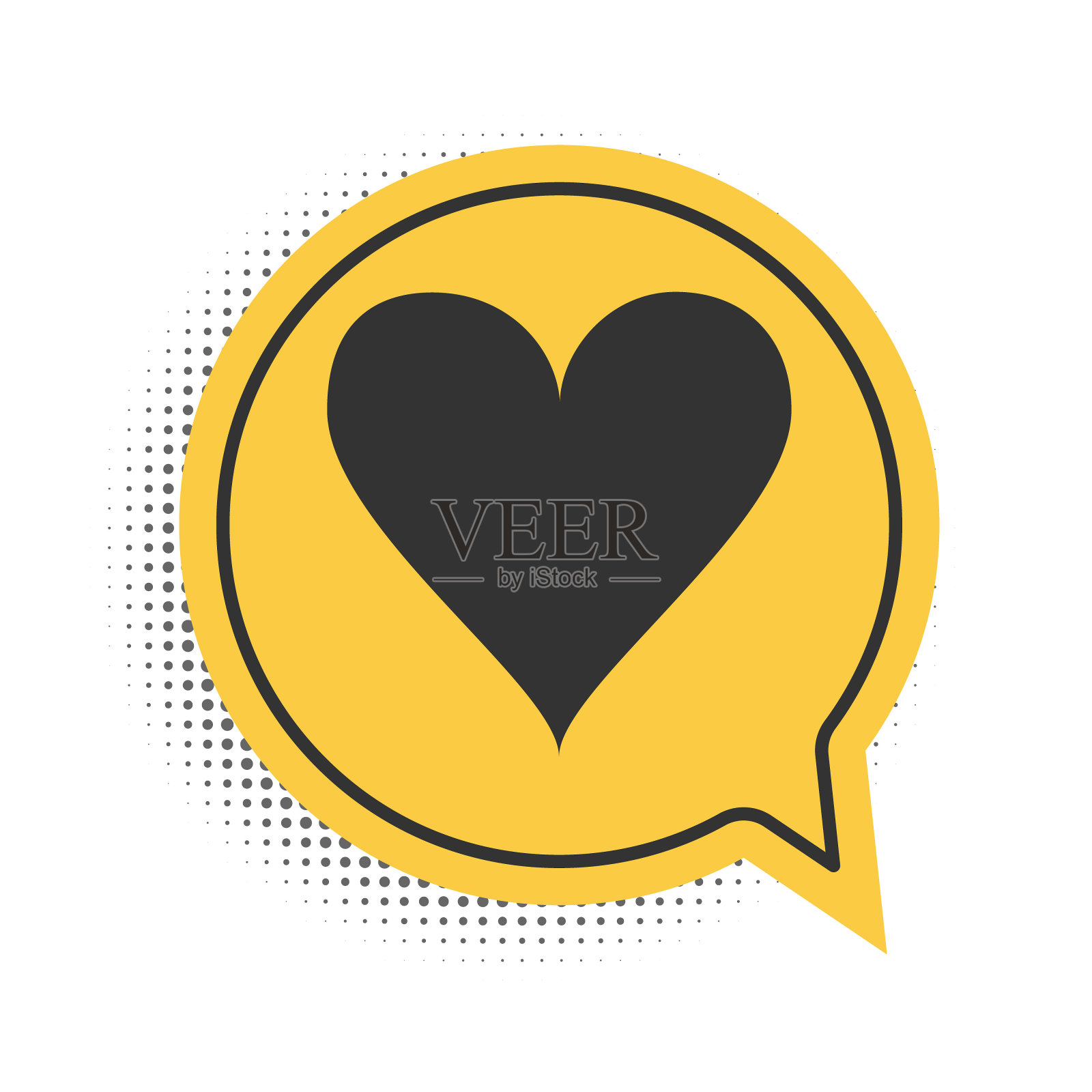 黑心图标孤立在白色背景。爱的象征。情人节的标志。黄色语音气泡符号。向量插画图片素材
