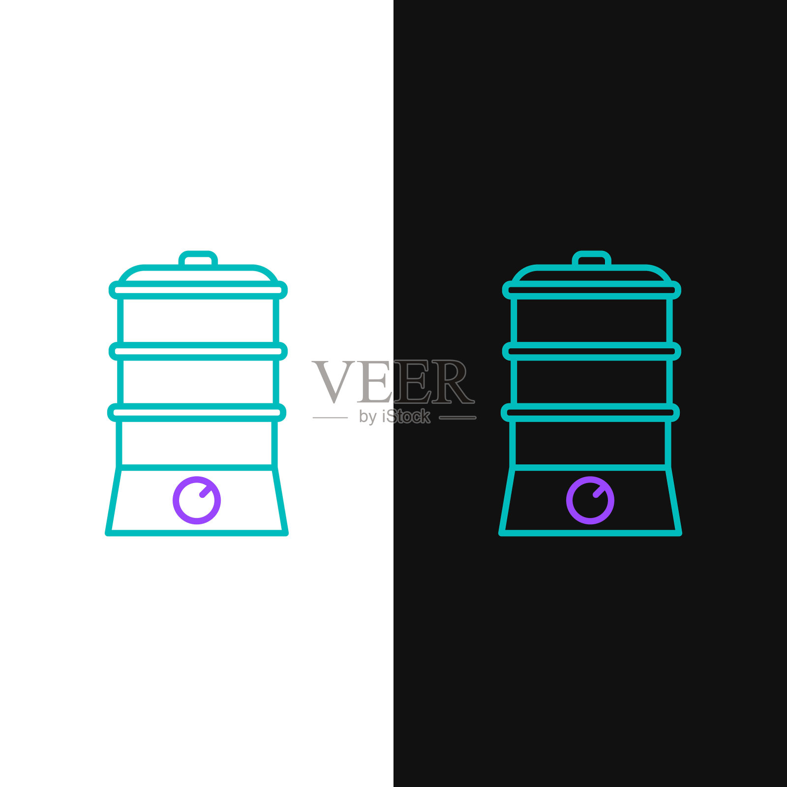 绿色和紫色线双锅炉图标隔离在白色和黑色背景。矢量图插画图片素材