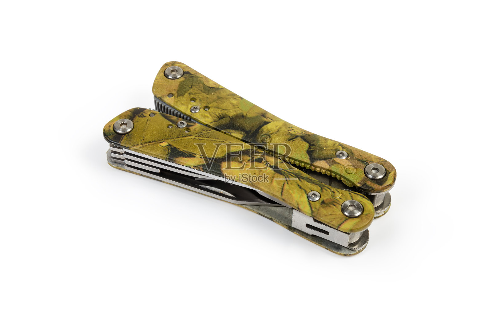 折叠多工具在八里松风格的白色背景照片摄影图片