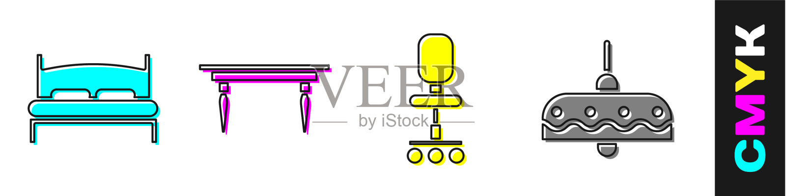 摆设大床、木桌、办公椅等图标素材