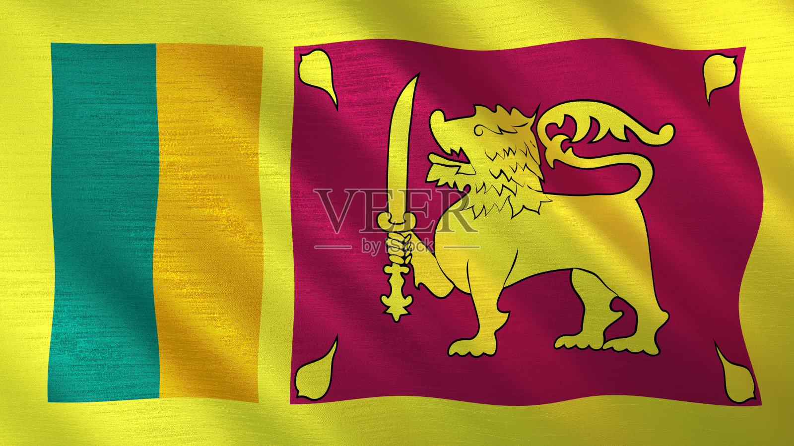 飘扬的斯里兰卡国旗闪闪发光，金属质感。3 d演示。照片摄影图片