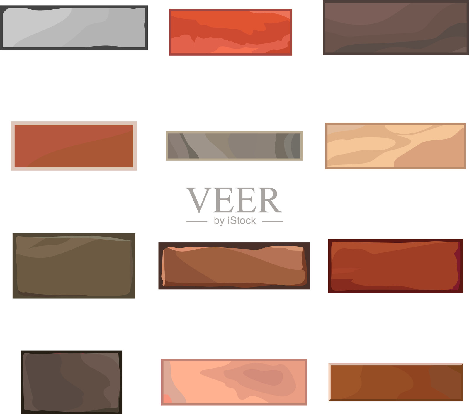 设置12个不同的砖块卡通风格插画图片素材