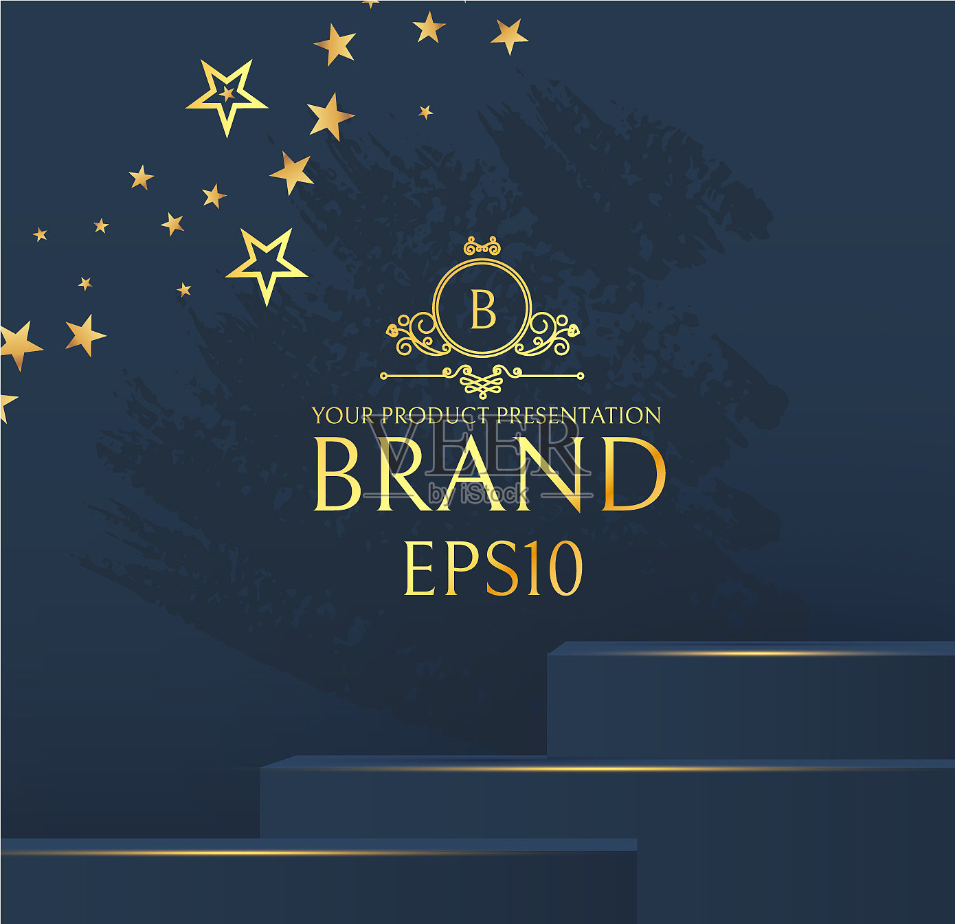 3d优雅的领奖台与金色星星逼真插画图片素材