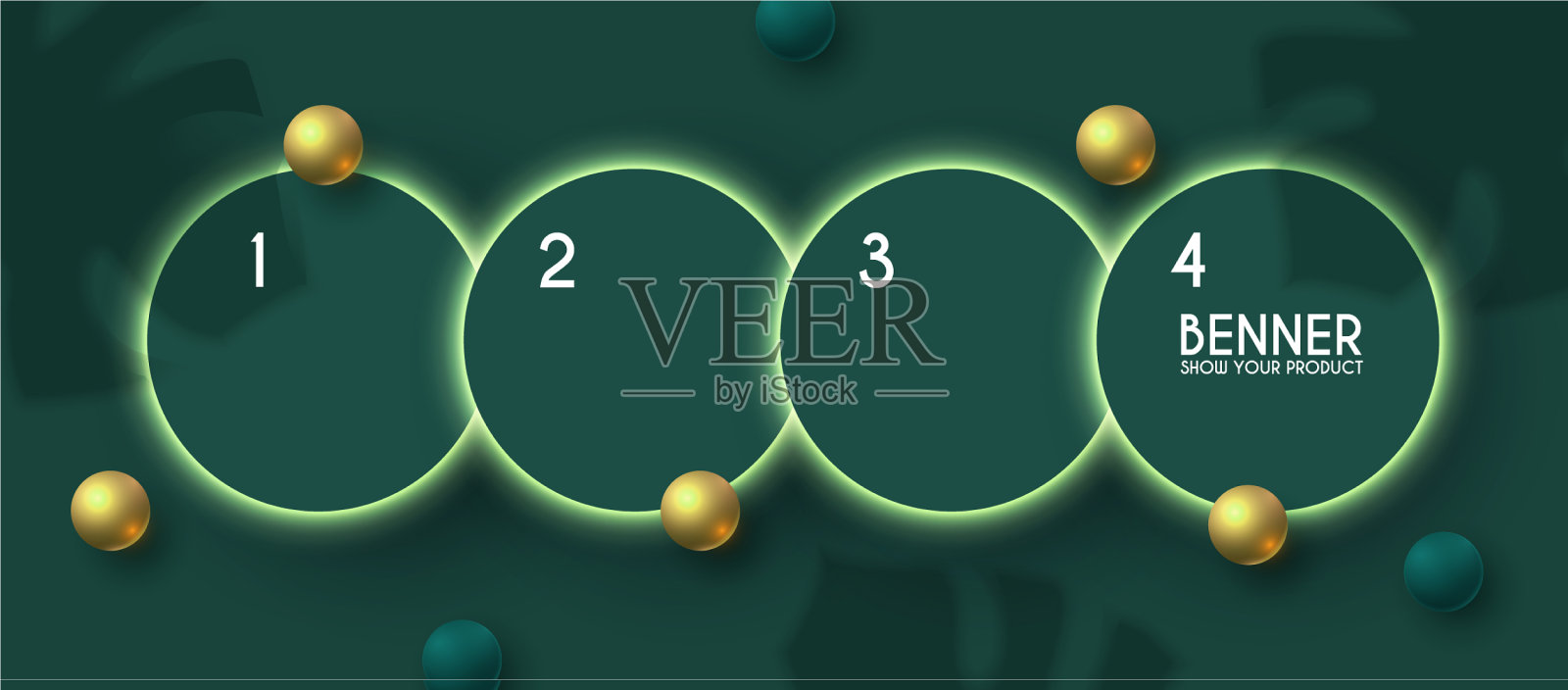 圆形旗帜与棕榈金球叶插画图片素材