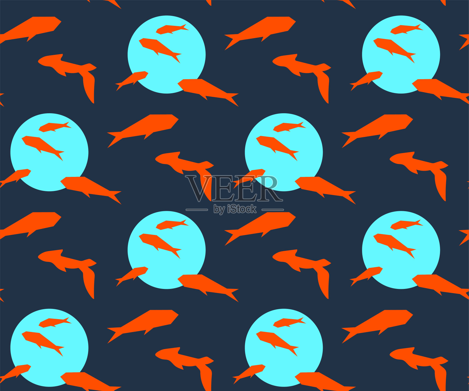 矢量观赏性手绘金鱼装饰背景。无缝的图案装饰。插画图片素材