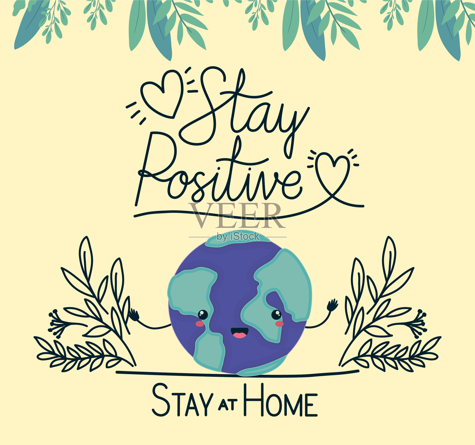 在家里保持积极和可爱的世界卡通插画图片素材