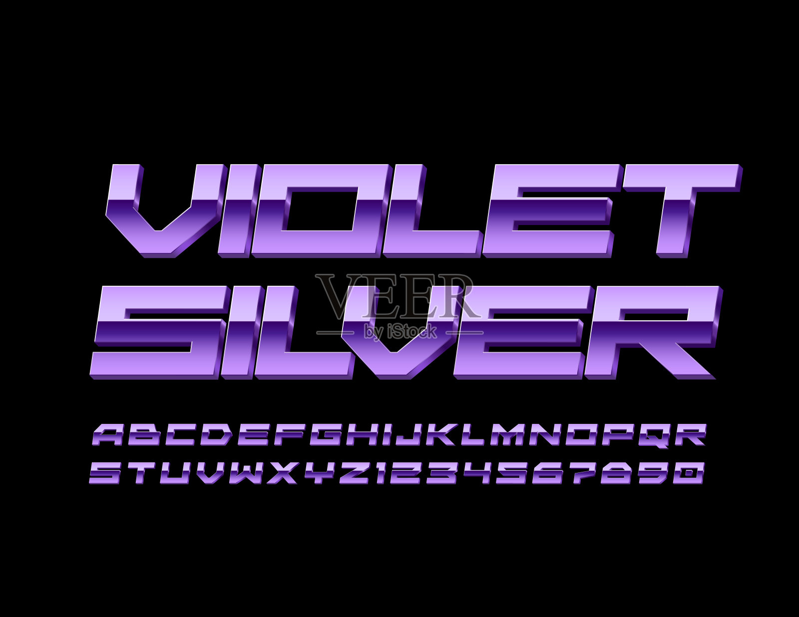 矢量紫银3D字体。创意金属字母设计元素图片