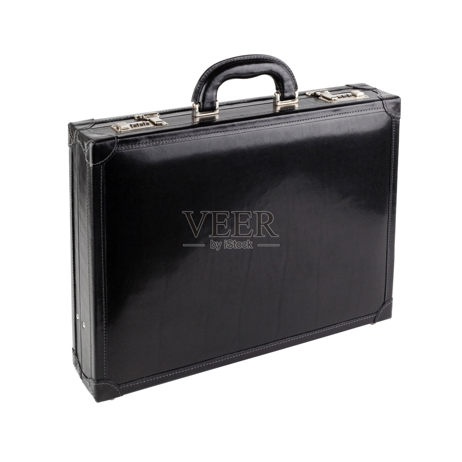 新的黑色皮革公文包上的白色背景照片摄影图片