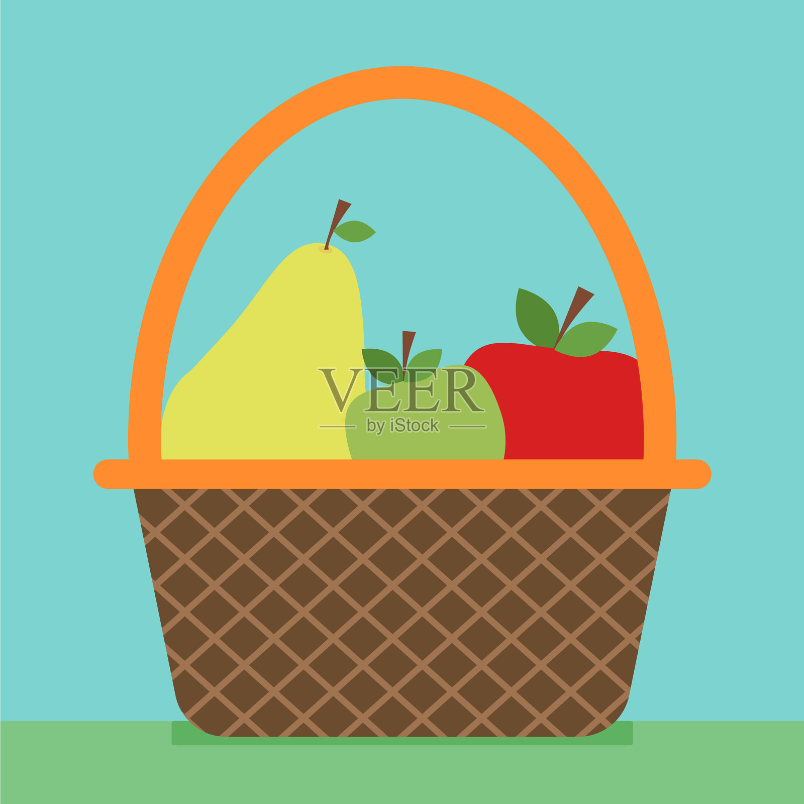 白色背景上有水果的篮子插画图片素材