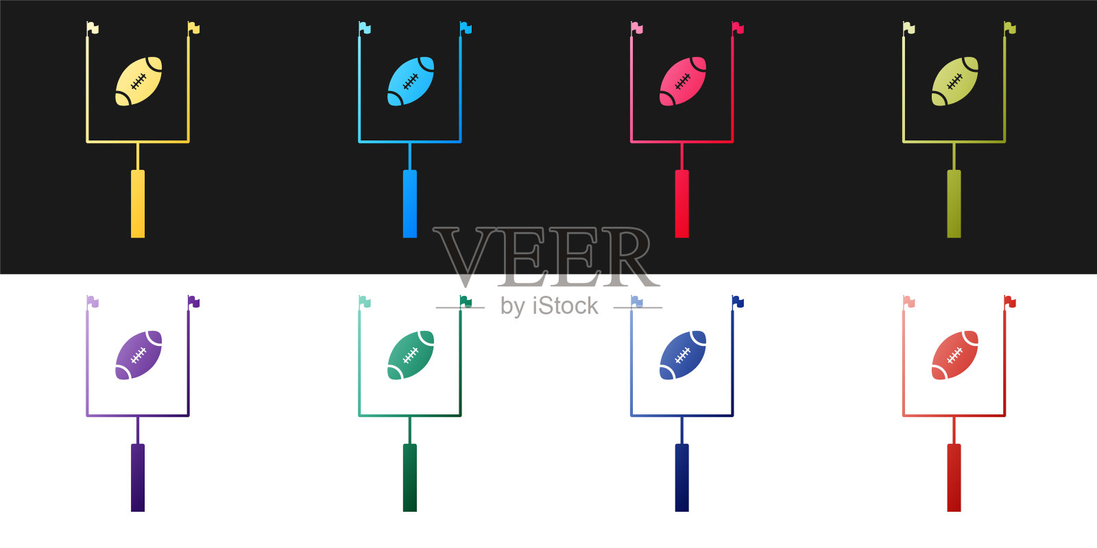 带有球门柱图标的美式橄榄球，黑白背景矢量图插画图片素材