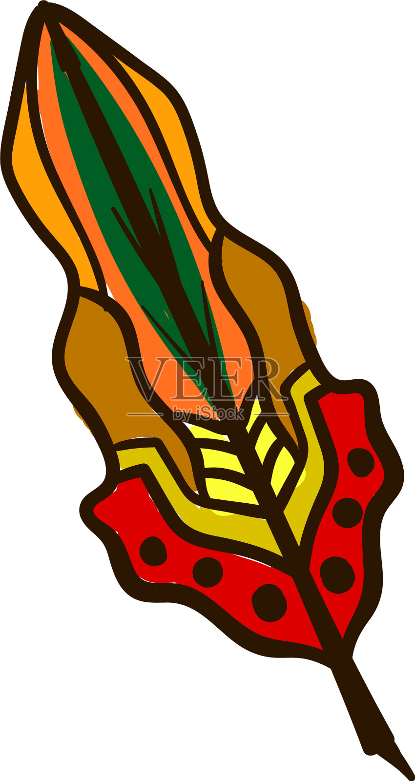 白色背景上的多色羽毛插画图片素材