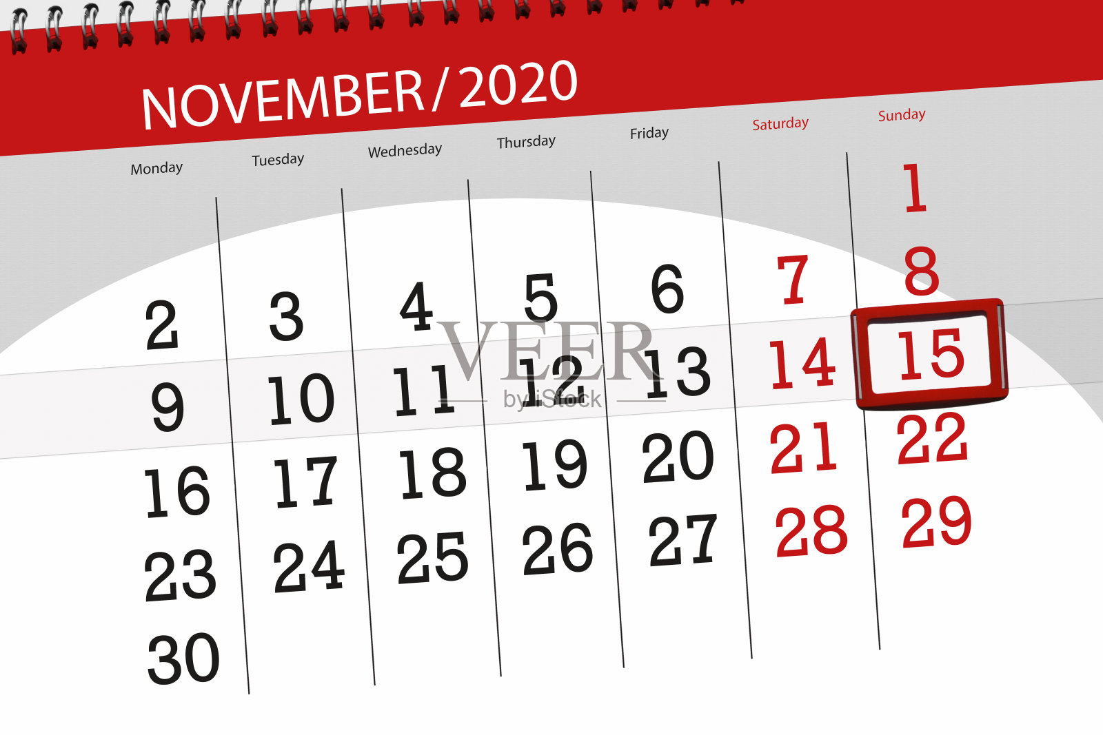 日历计划2020年11月，截止日期，15日，周日设计模板素材