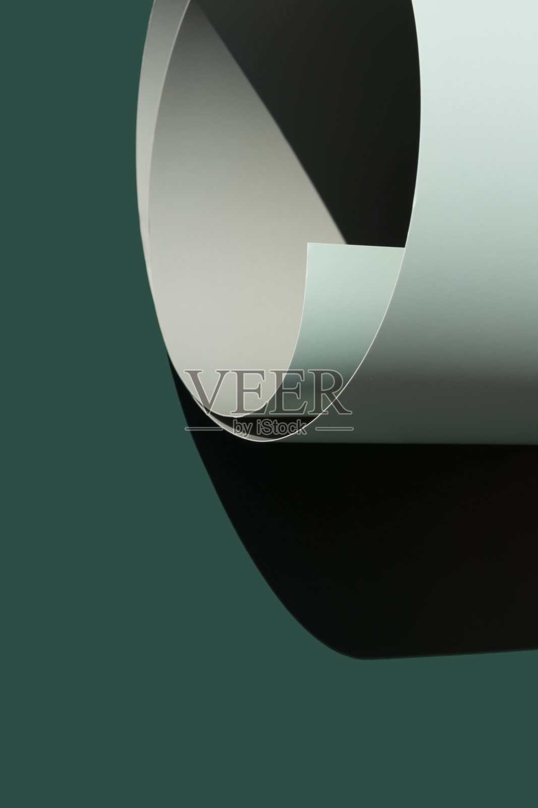 卷着的薄荷纸映衬着翠绿的背景和清晰的阴影照片摄影图片