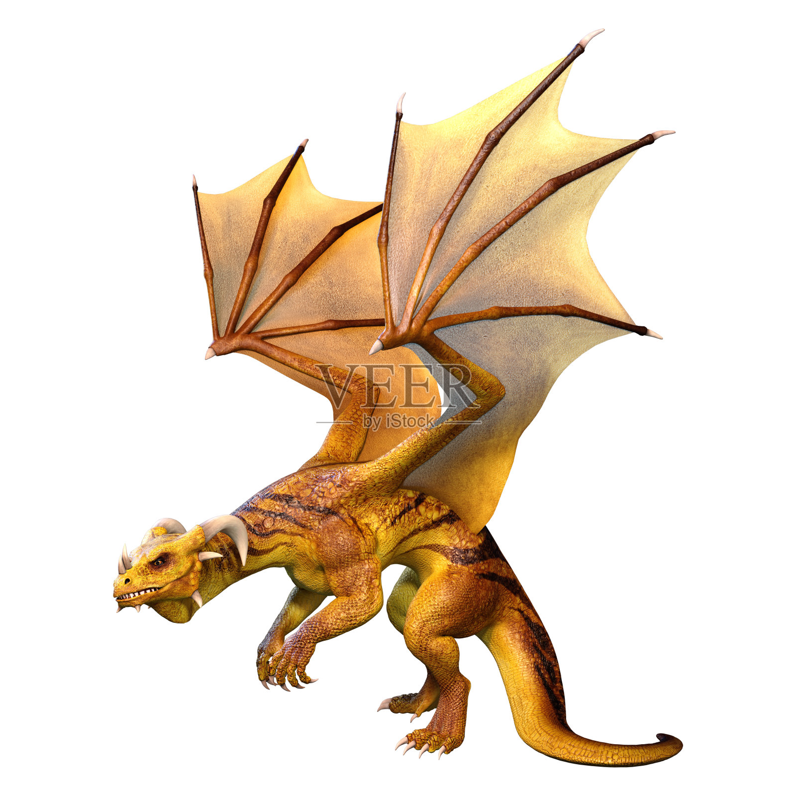 3D插图幻想龙在白色照片摄影图片