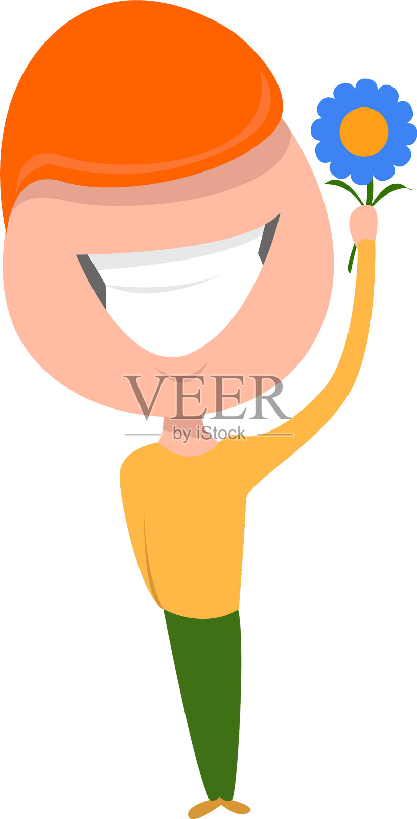 白色背景上带着蓝色花朵的男孩插画图片素材