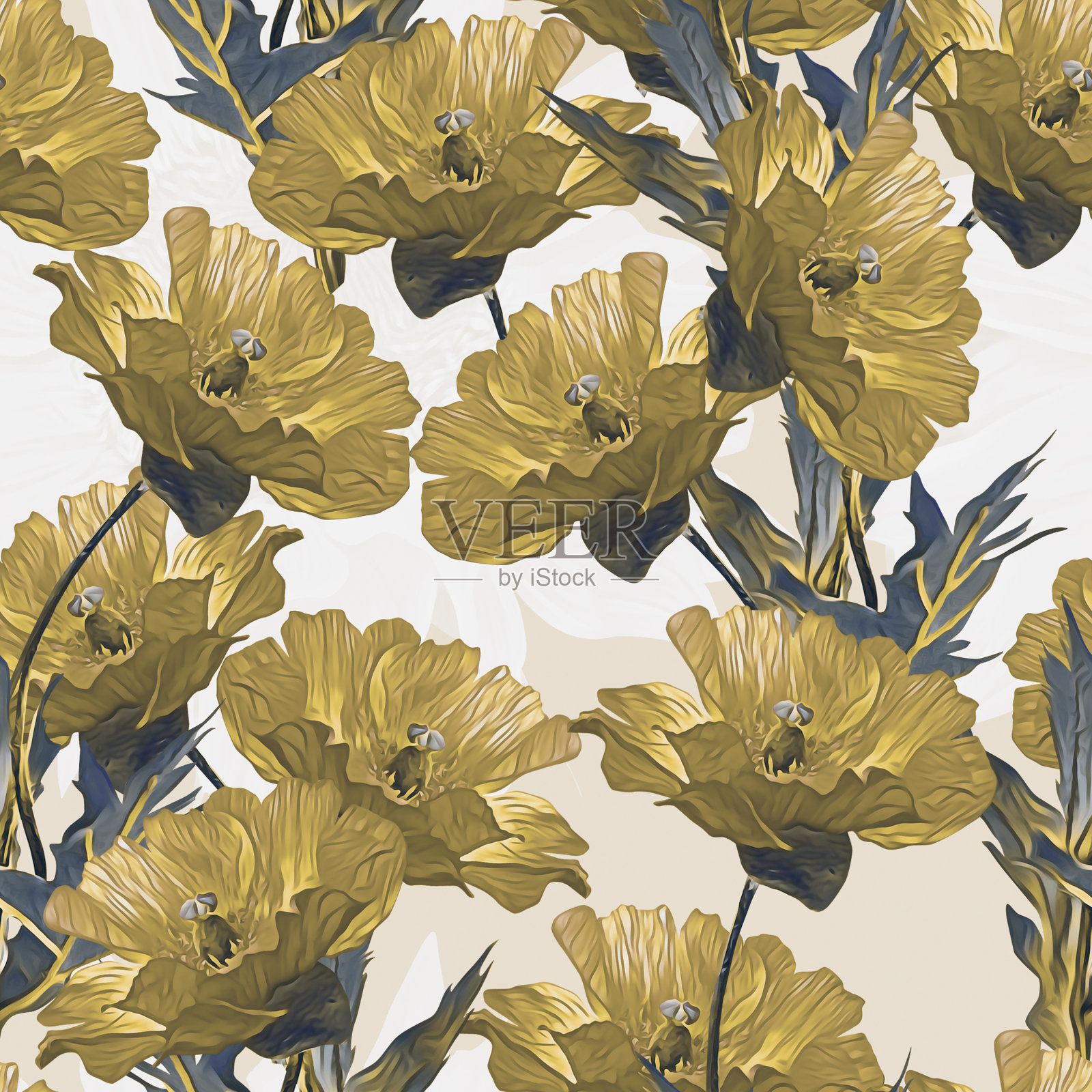 罂粟田无缝图案。插画图片素材